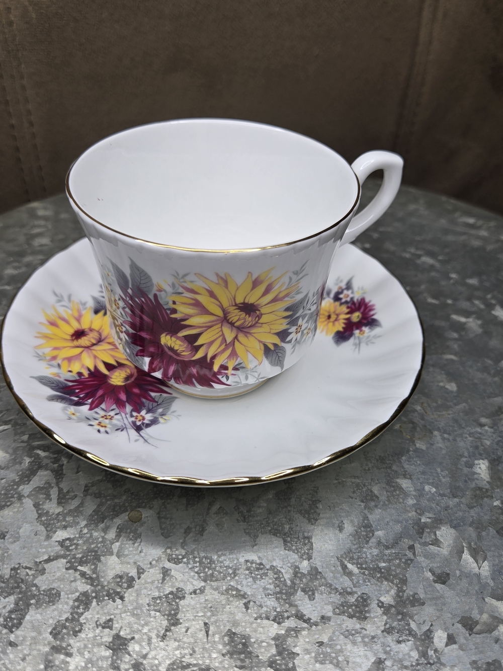 Vintage Royal Stafford Bone China Teacup & Saucer Floral Gold Trim England